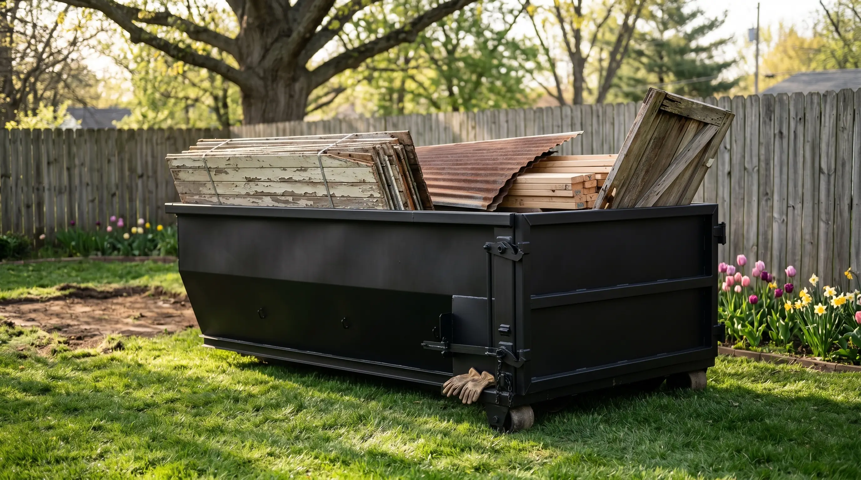 Roll-off dumpster at a residential property in Parma, Michigan